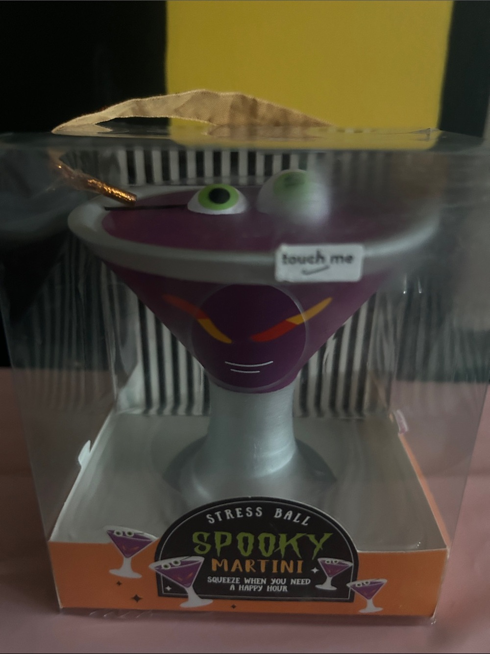 "Spooky Martini" stress ball shaped like a purple cocktail glass.
